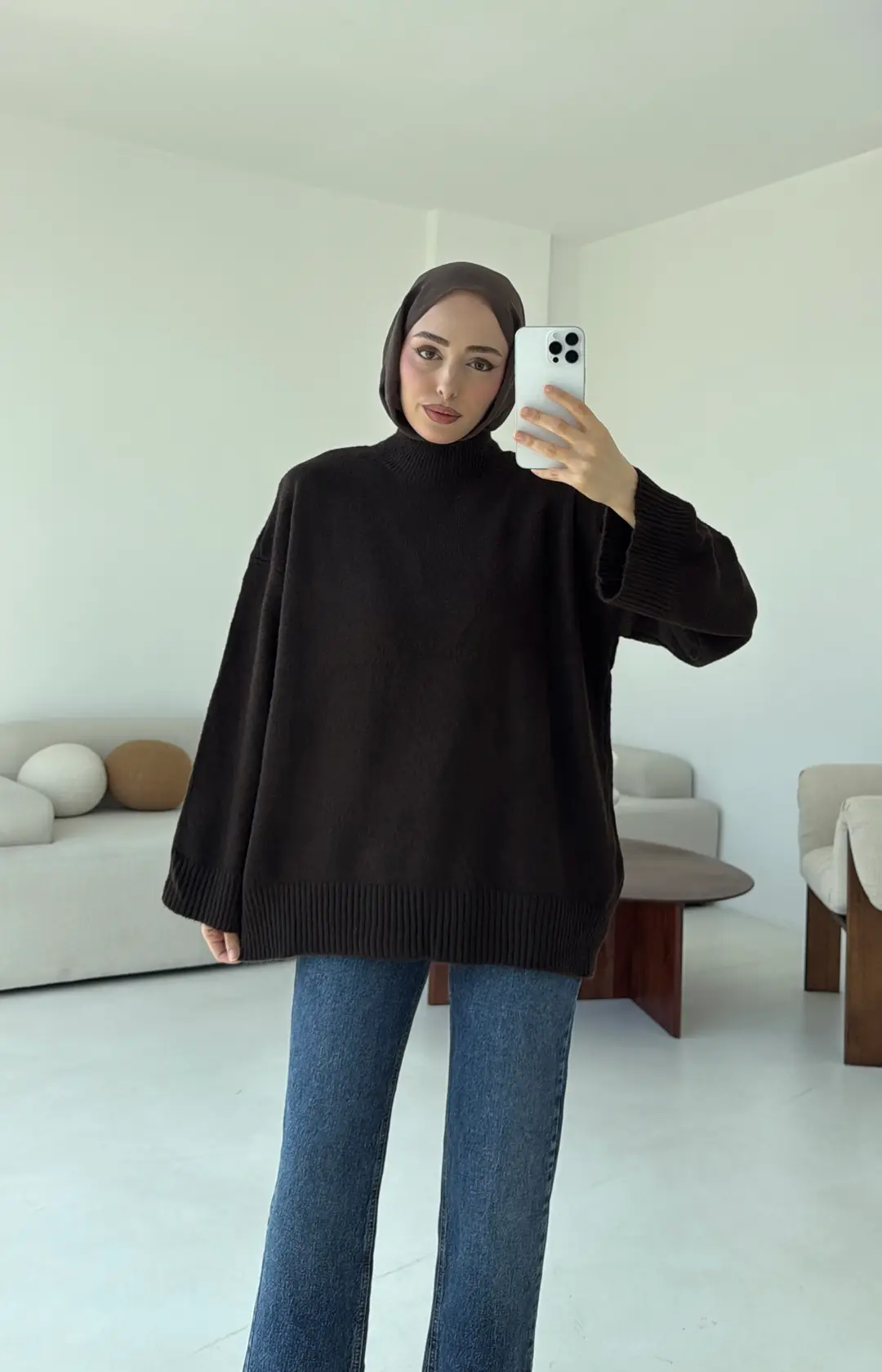 Yarım Yaka Triko Kazak Koyu Kahve - Görsel 7