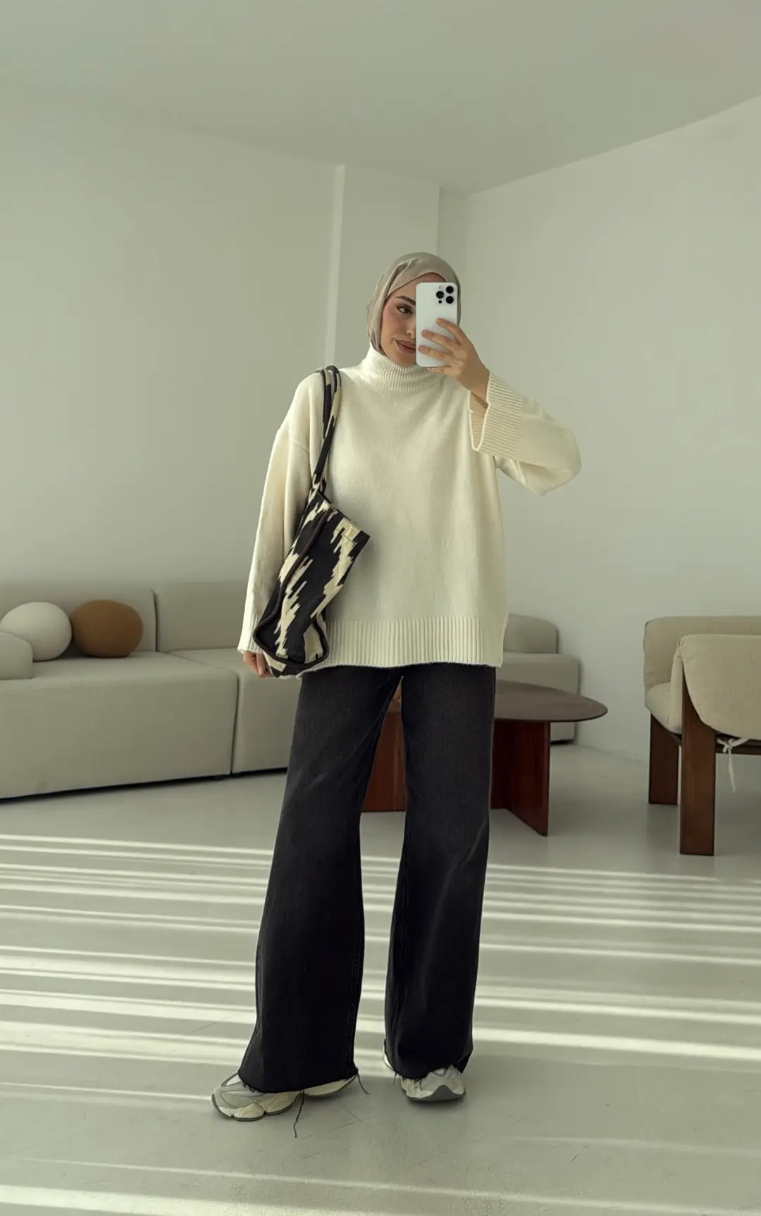 Yarım Yaka Triko Kazak Krem - Görsel 6