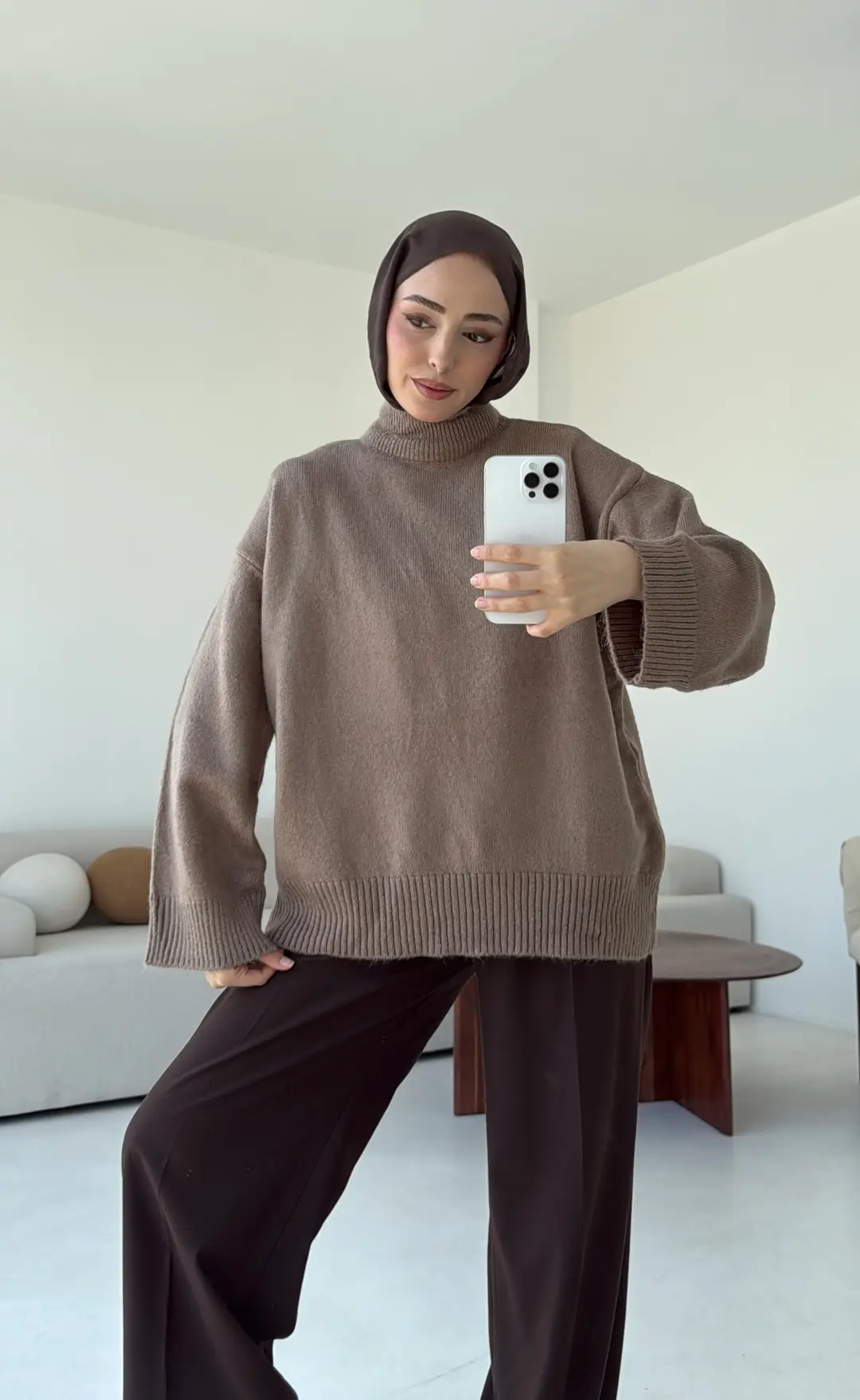 Yarım Yaka Triko Kazak Vizon