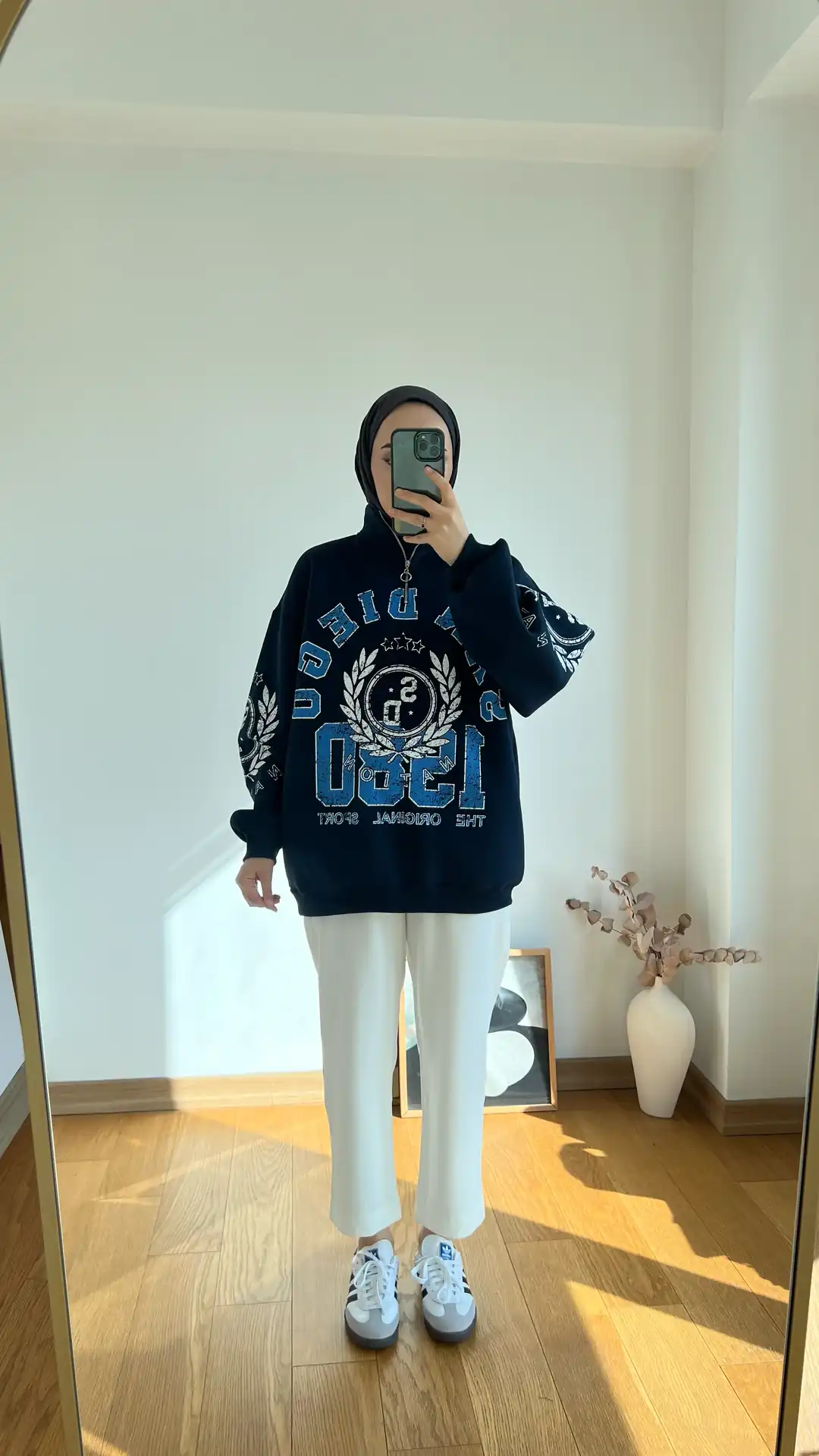 Yarım Zip Lacivert Oversize Şardonlu Sweatshirt - Görsel 2