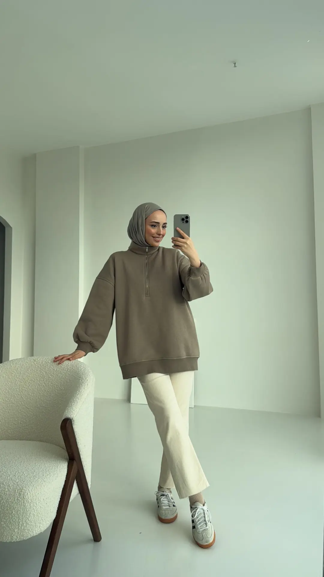 Yarım Zip Sweatshirt Vizon - Görsel 3