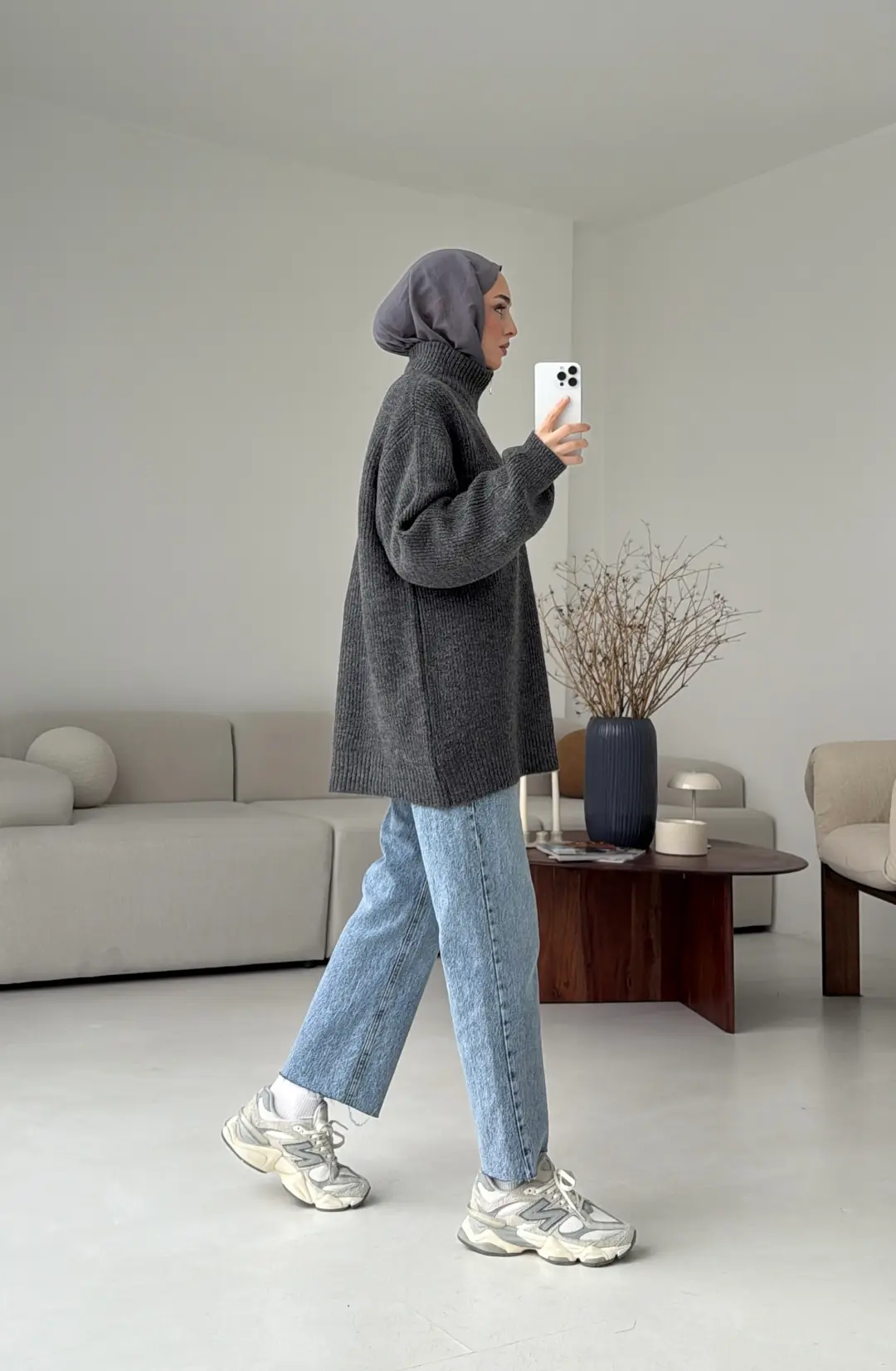 Yarım Zip Triko Kazak Antrasit - Görsel 3