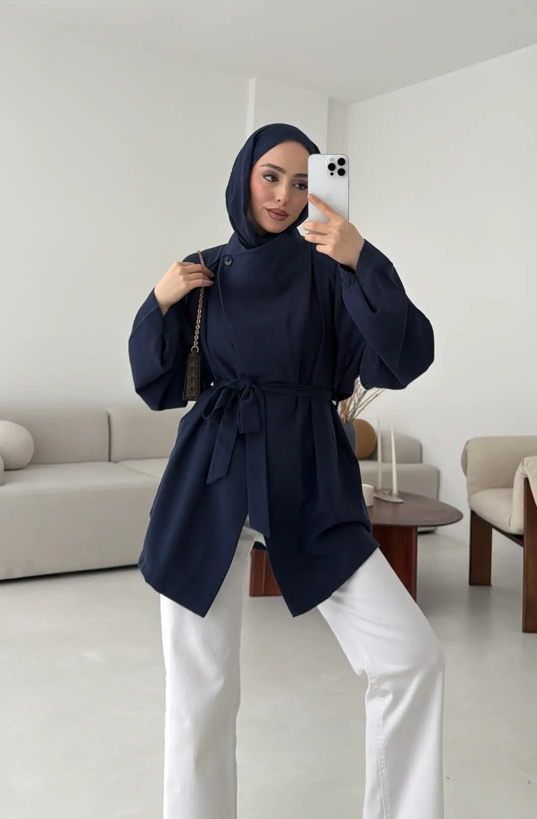 Yazlık Kemerli Ceket Lacivert - Görsel 7