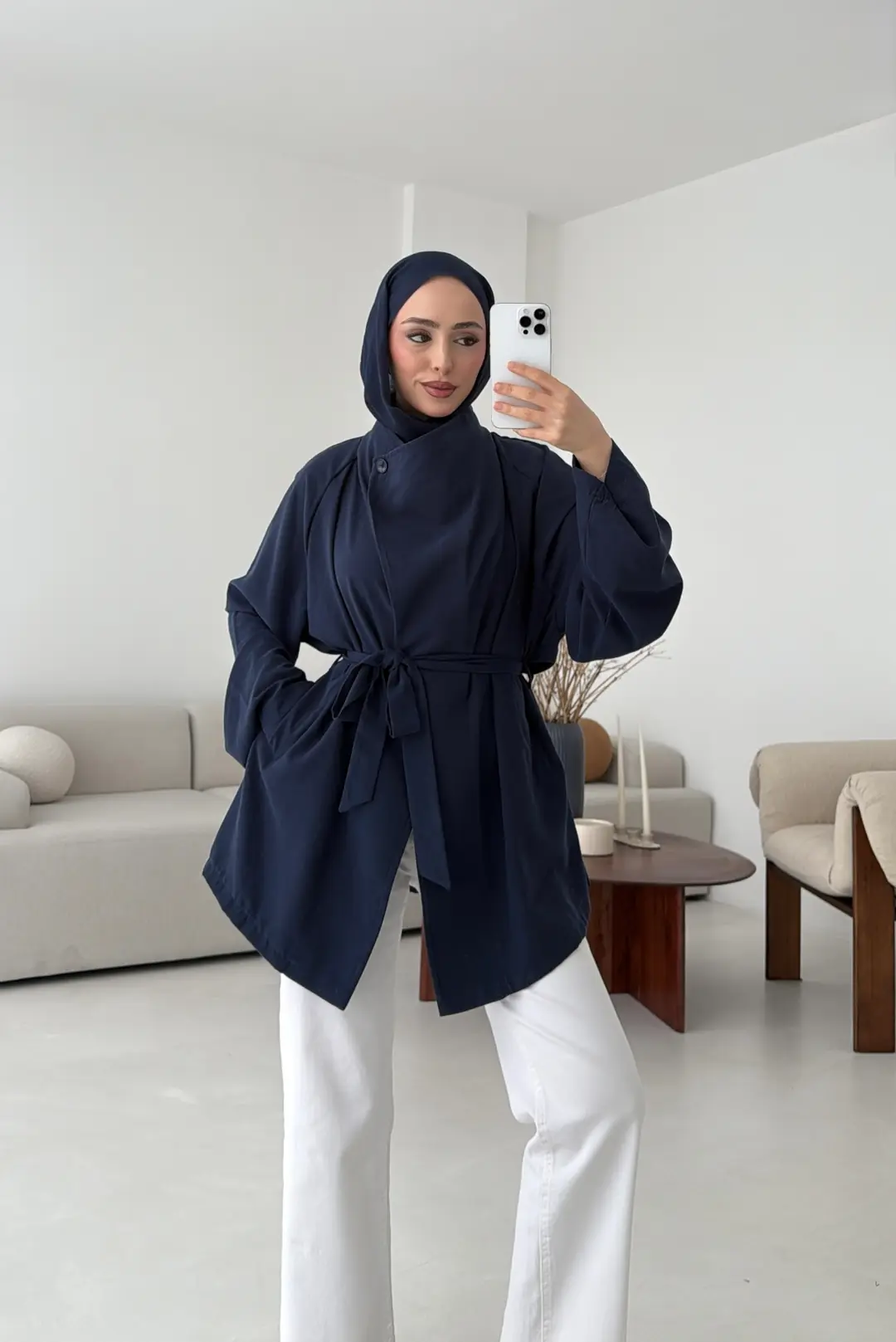 Yazlık Kemerli Ceket Lacivert - Görsel 8