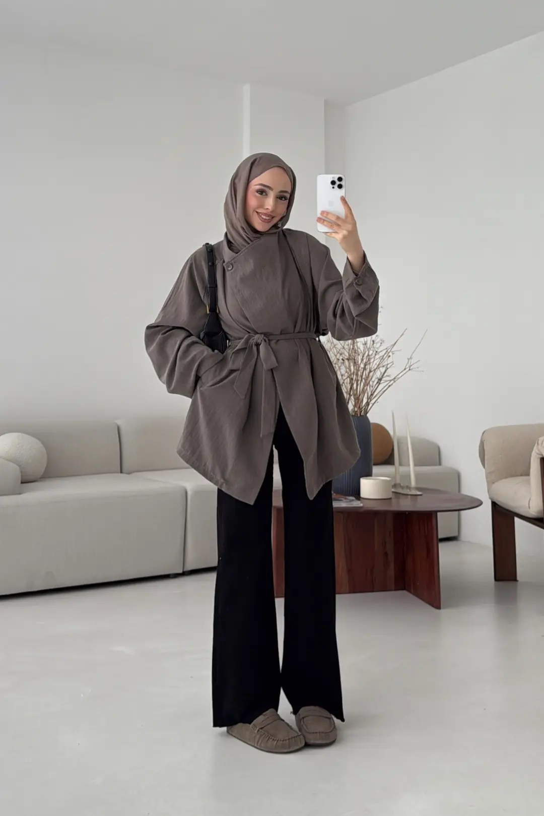 Yazlık Kemerli Ceket Vizon - Görsel 3