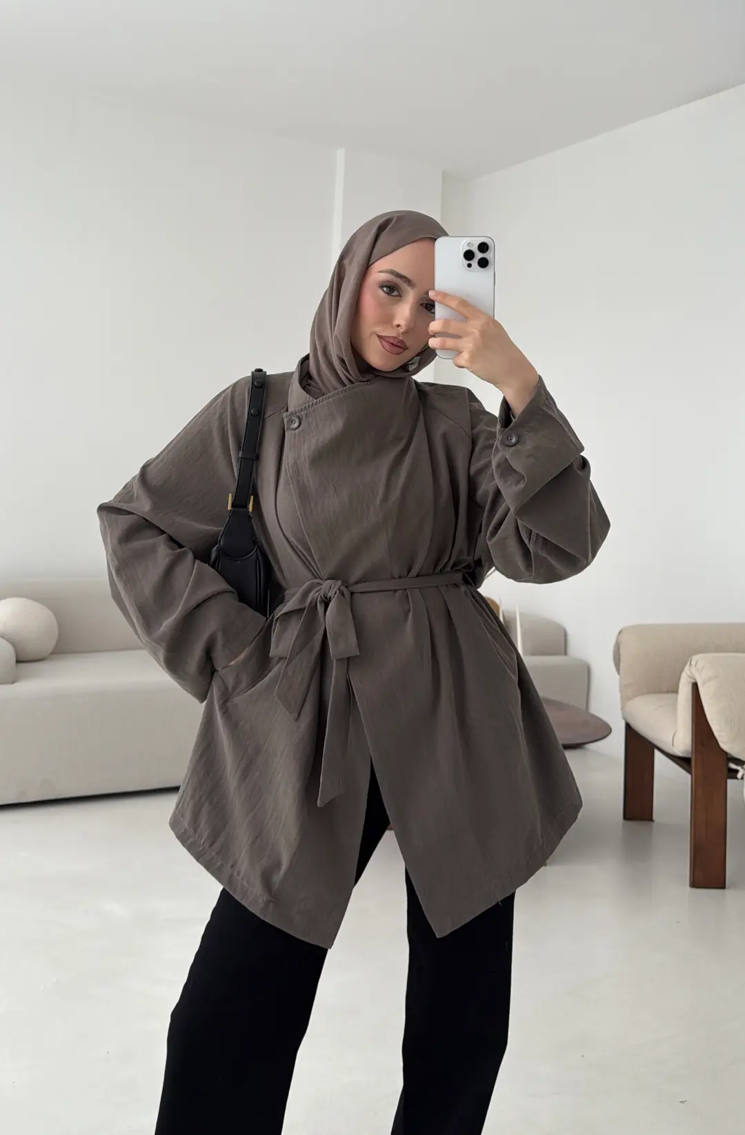 Yazlık Kemerli Ceket Vizon - Görsel 4