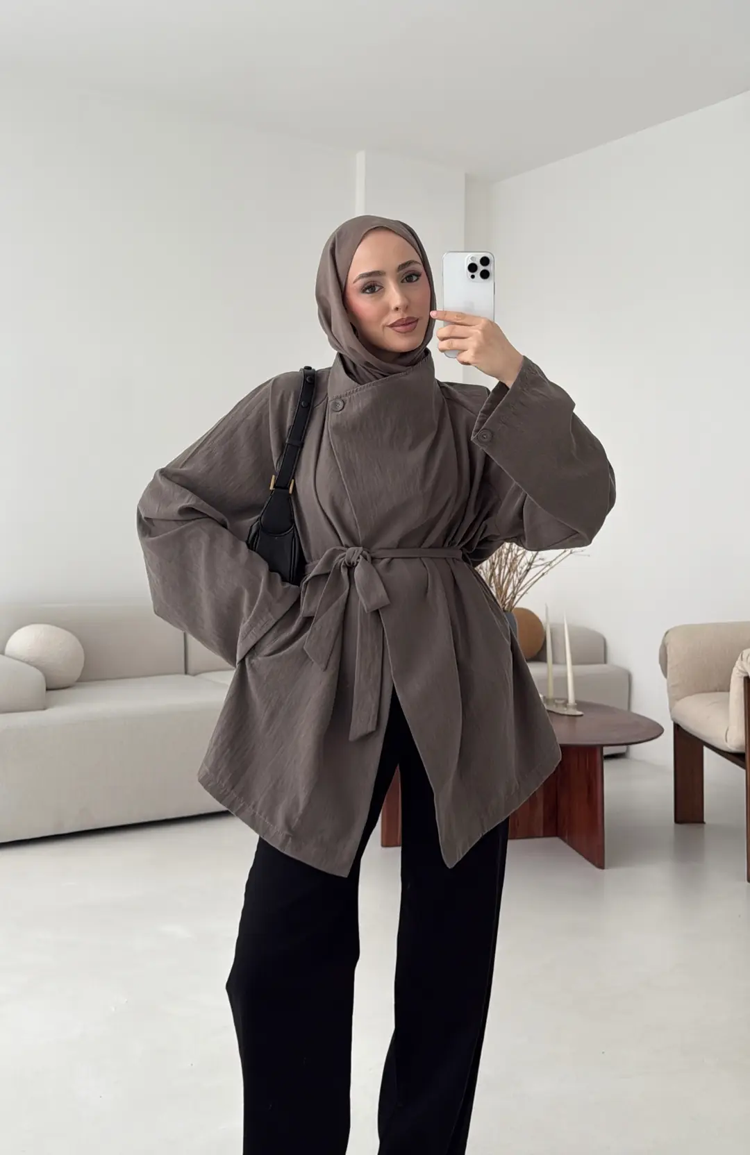 Yazlık Kemerli Ceket Vizon - Görsel 7