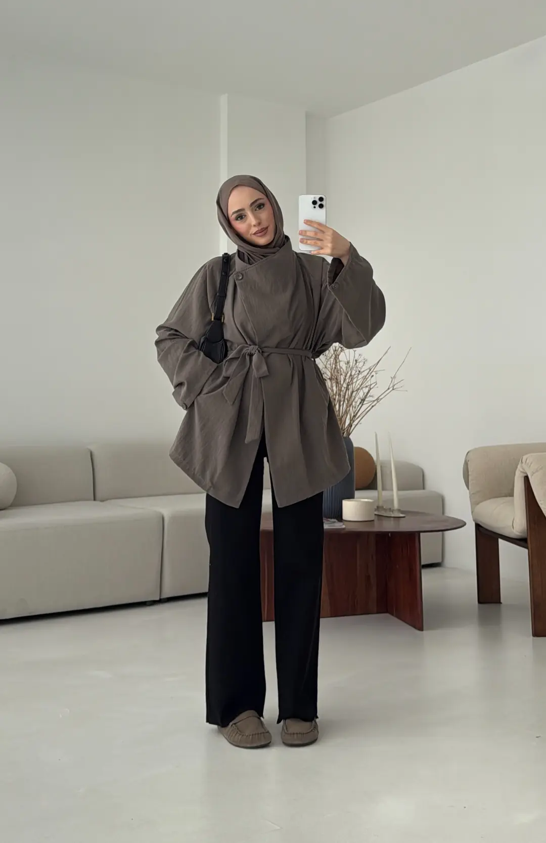 Yazlık Kemerli Ceket Vizon - Görsel 8