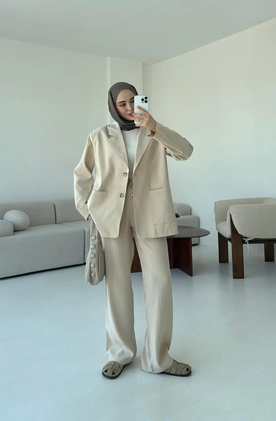 Yazlık Premium Kumaş Bej Takım - Görsel 2