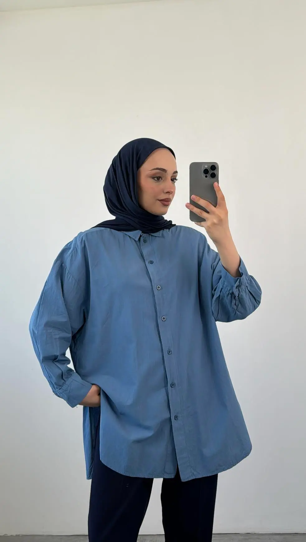 Yıkamalı Cotton Gömlek İndigo - Görsel 2