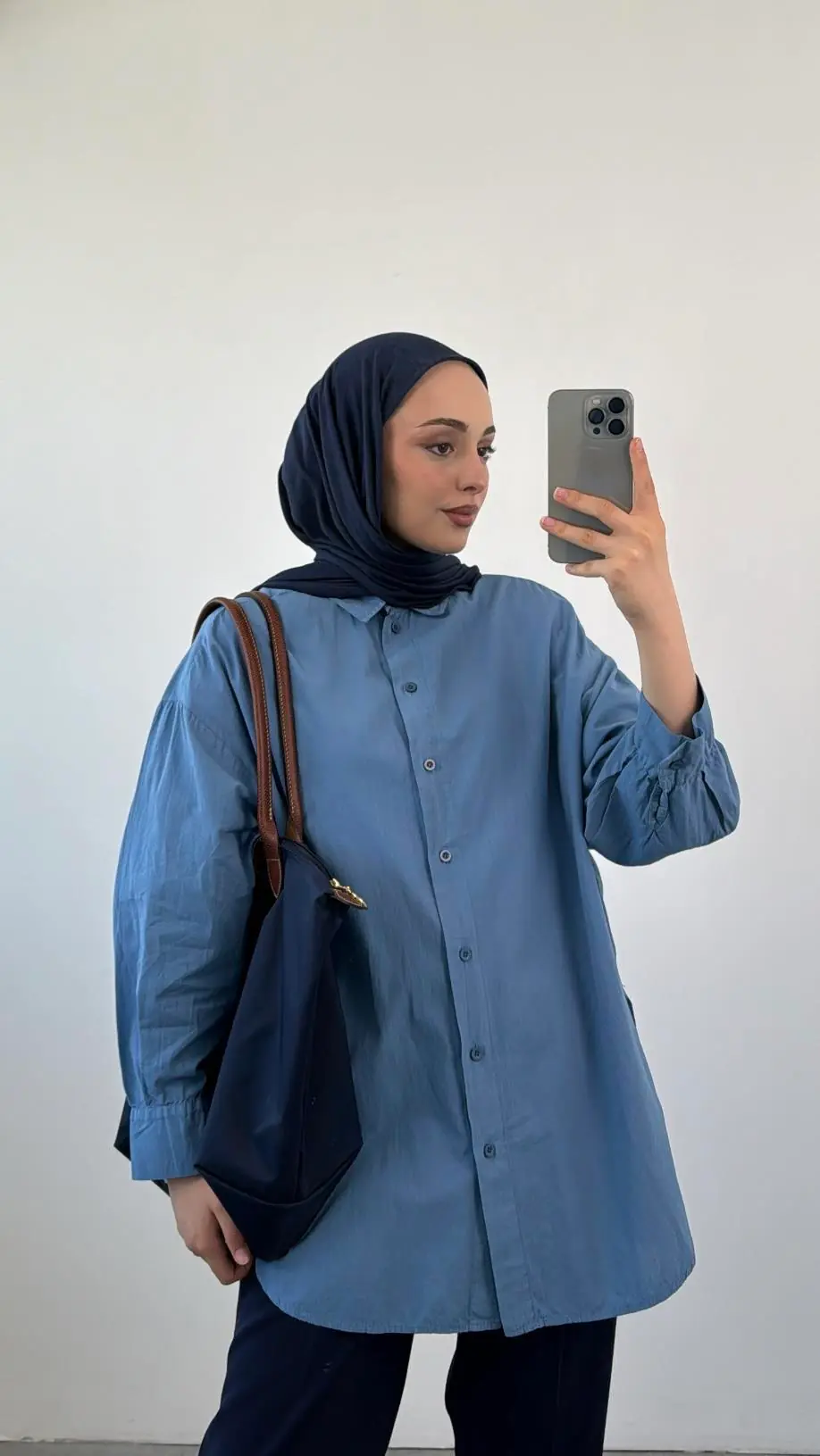 Yıkamalı Cotton Gömlek İndigo - Görsel 3