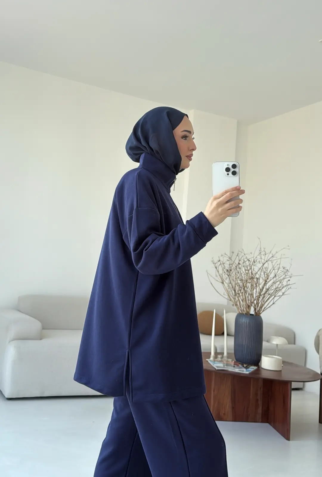 Yüksek Yaka Fermuarlı Takım Lacivert - Görsel 5