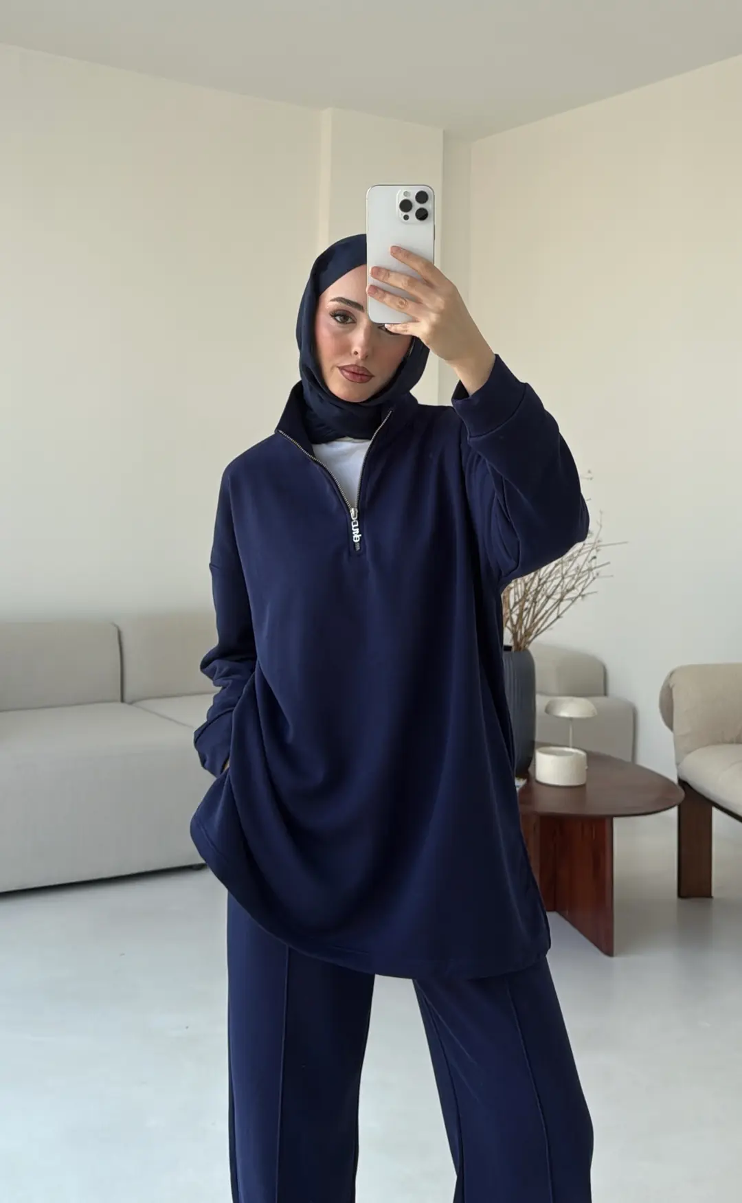 Yüksek Yaka Fermuarlı Takım Lacivert - Görsel 6