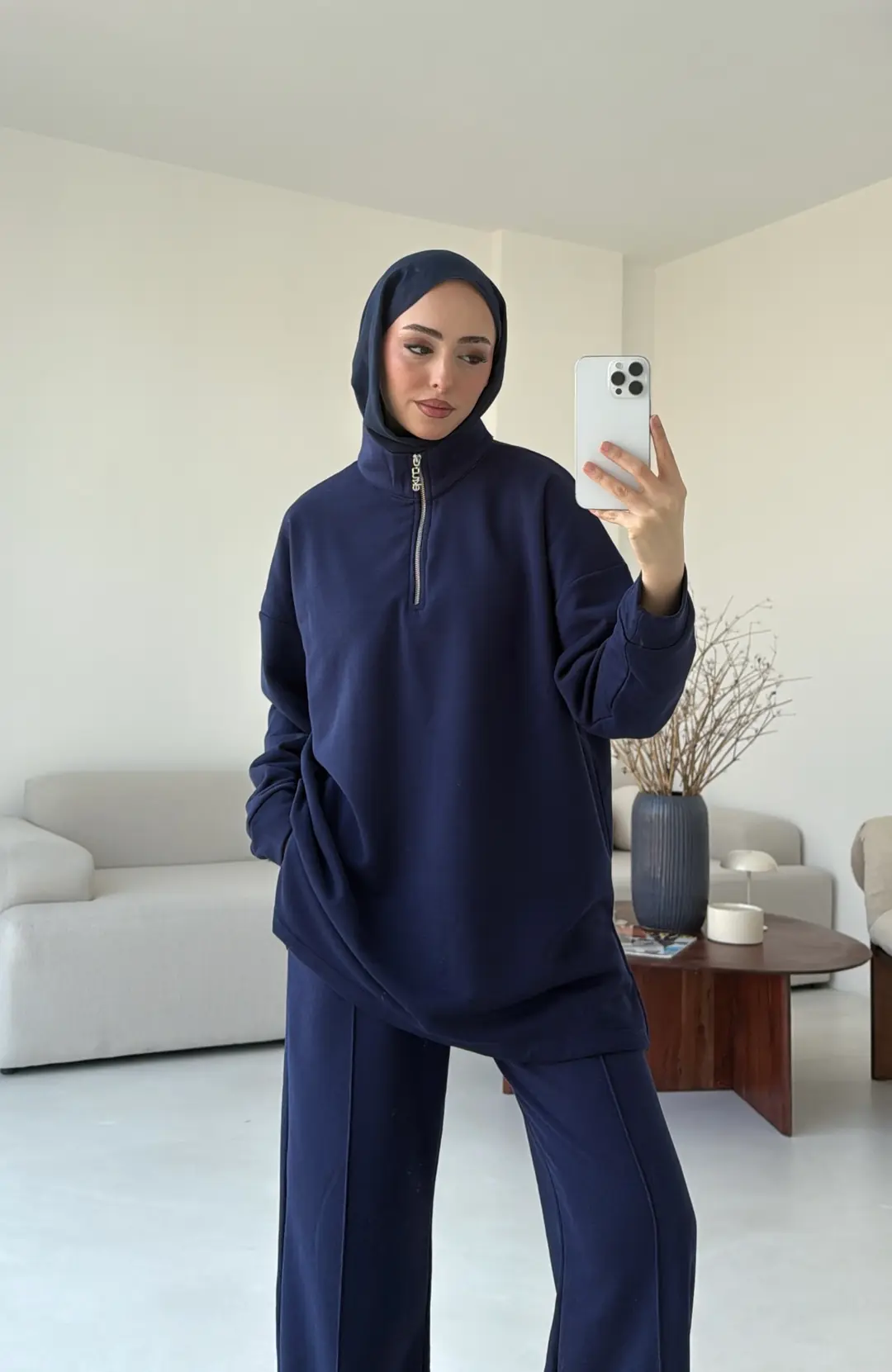 Yüksek Yaka Fermuarlı Takım Lacivert - Görsel 7