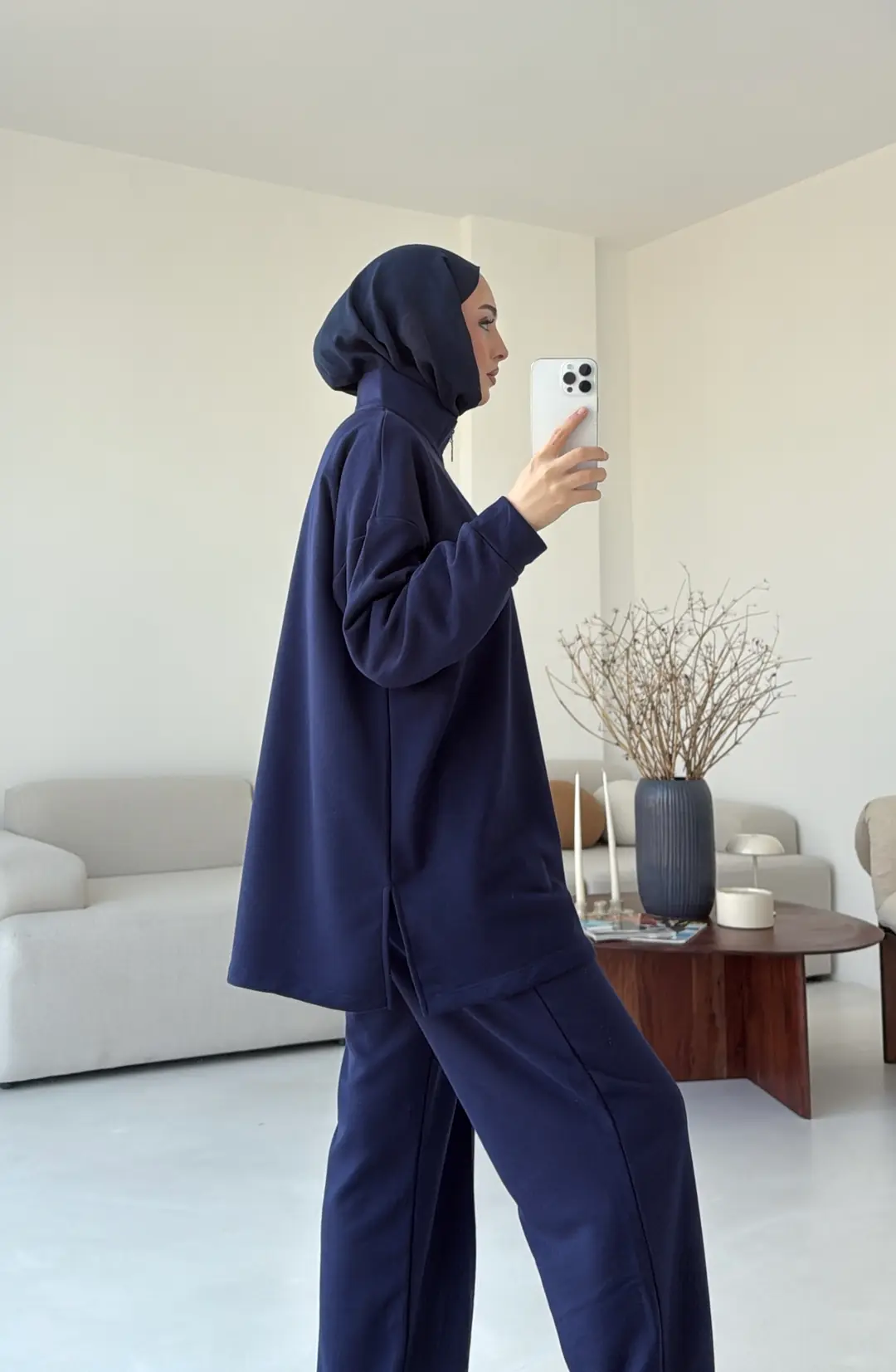 Yüksek Yaka Fermuarlı Takım Lacivert - Görsel 8